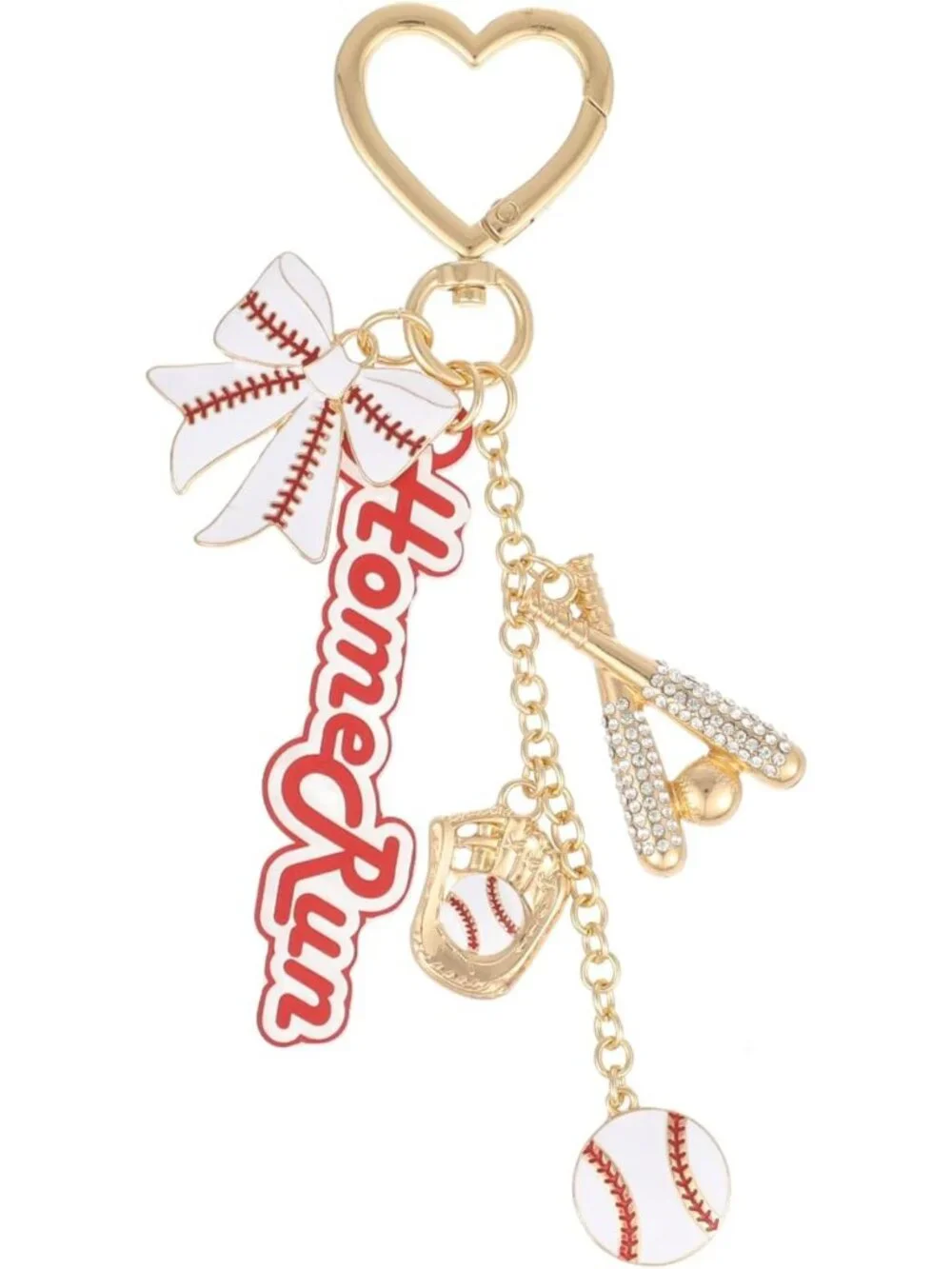 Baseball Home Run Bow Bead Keychain | Gameday Charm for Sport Bags & Accessories